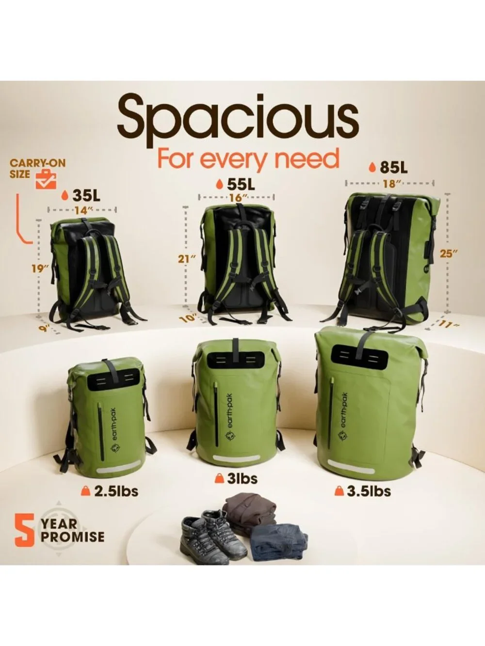 Waterproof Hiking Backpack - Heavy Duty Roll-Top Dry Bag with Phone Case
